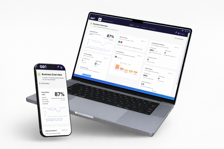Safer Risk compliance management dashboard displayed on desktop and mobile devices