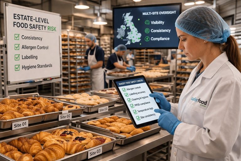bakery food safety risk in multi-site operations showing allergen control and consistency checks